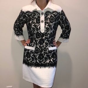 Stunning off white classic dress with black lace.